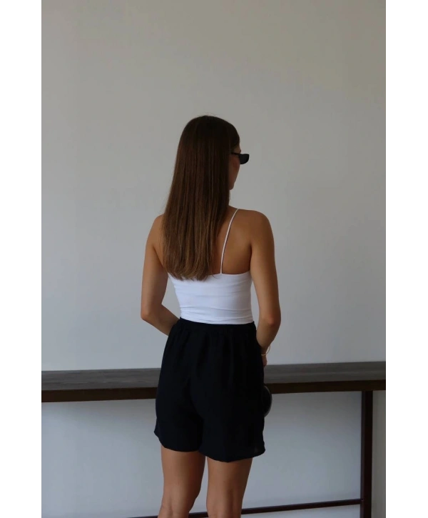 Müslin kumaş şort bağcıklı siyah pt