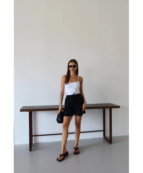 Müslin kumaş şort bağcıklı siyah pt