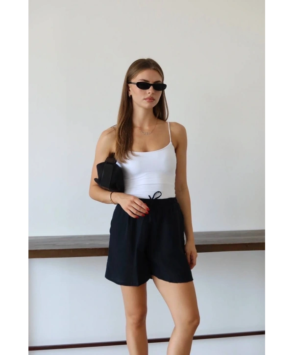 Müslin kumaş şort bağcıklı siyah pt