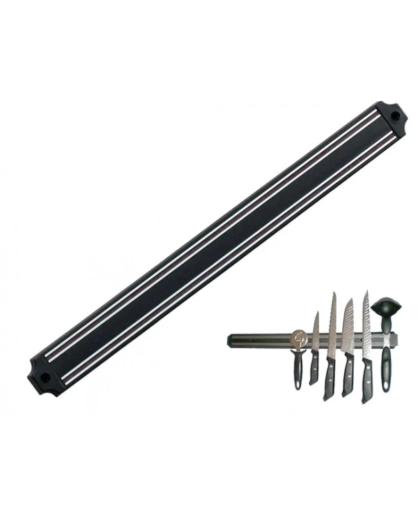 Mutfak Duvarına Monte Mıknatıslı Geniş Bıçak Tutucu Stand - 55 Cm - Siyah - Paslanmaz Çelik