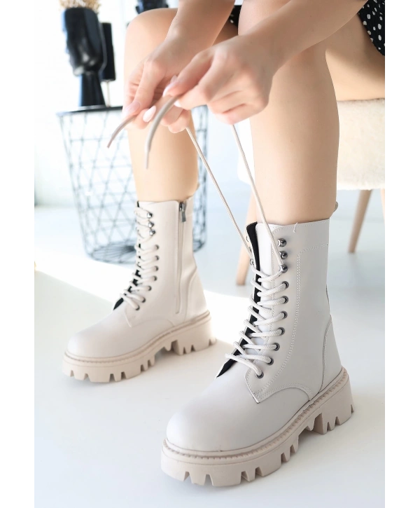 Neole Bej Cilt Bağcıklı Bot