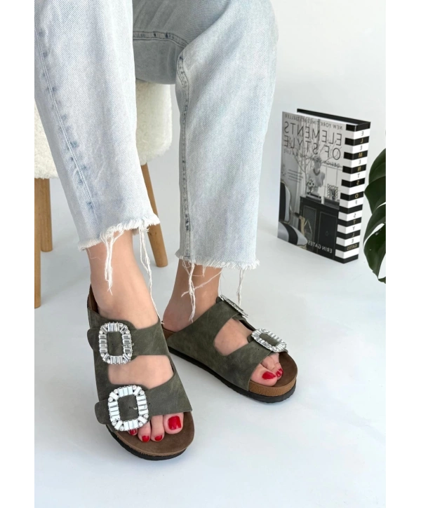 Nool Yeşil Nubuk Terlik