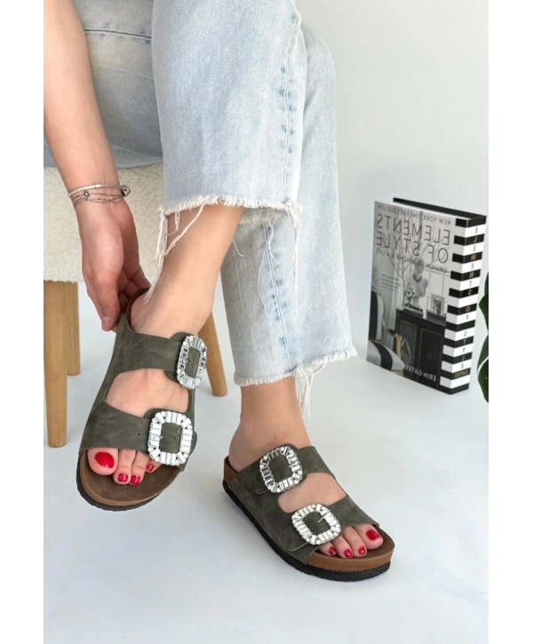 Nool Yeşil Nubuk Terlik