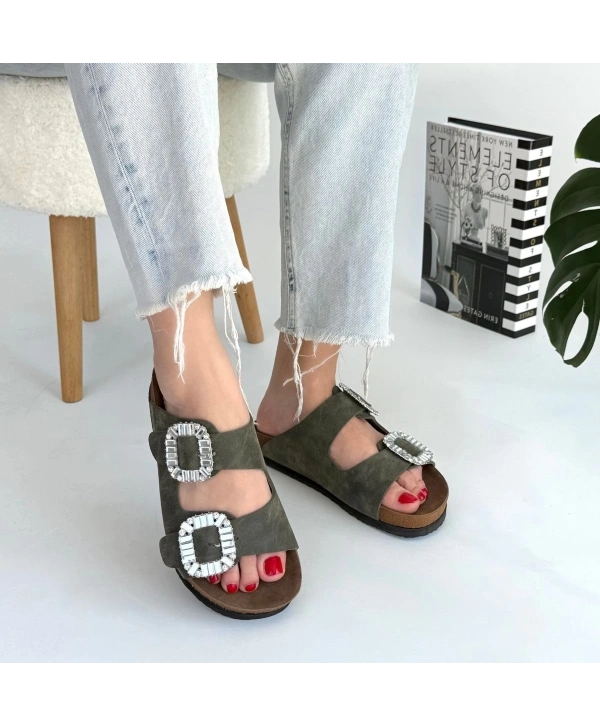 Nool Yeşil Nubuk Terlik