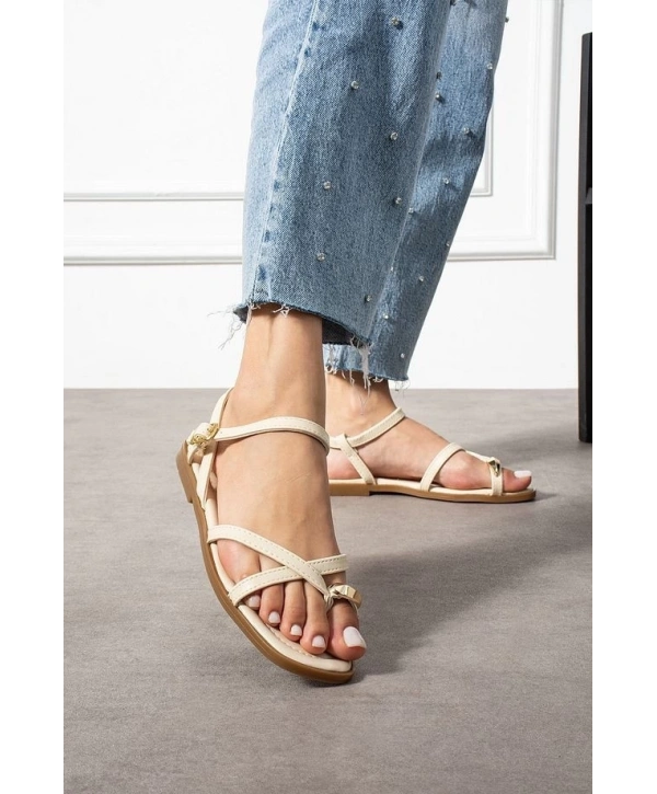 Nordi Bej Cilt Kemerli Sandalet