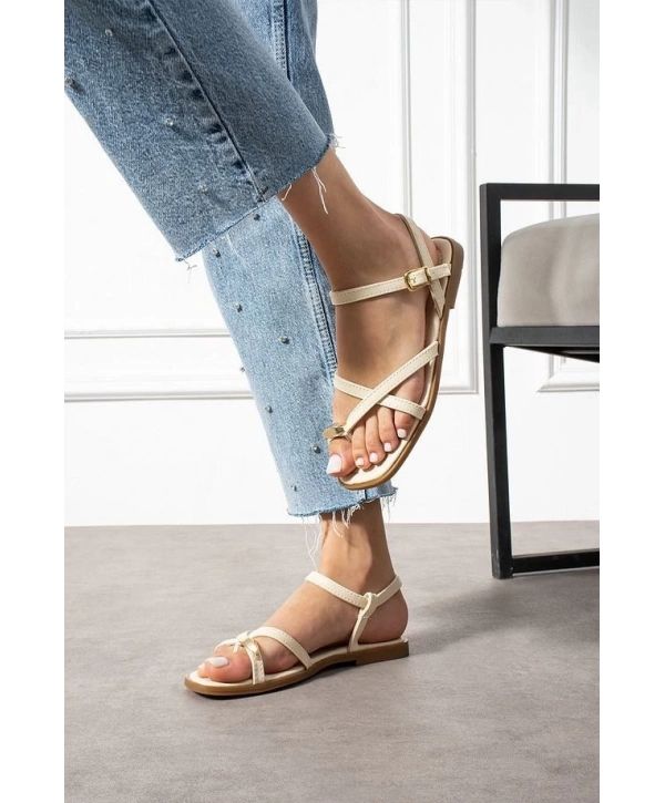 Nordi Bej Cilt Kemerli Sandalet