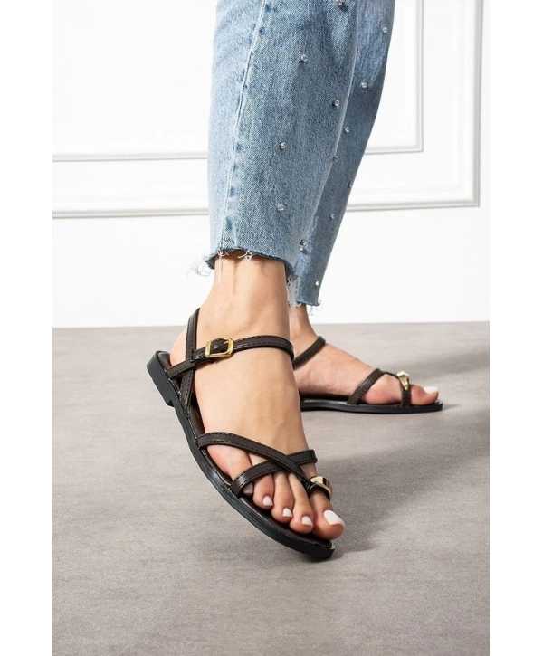 Nordi Kahverengi Cilt Kemerli Sandalet