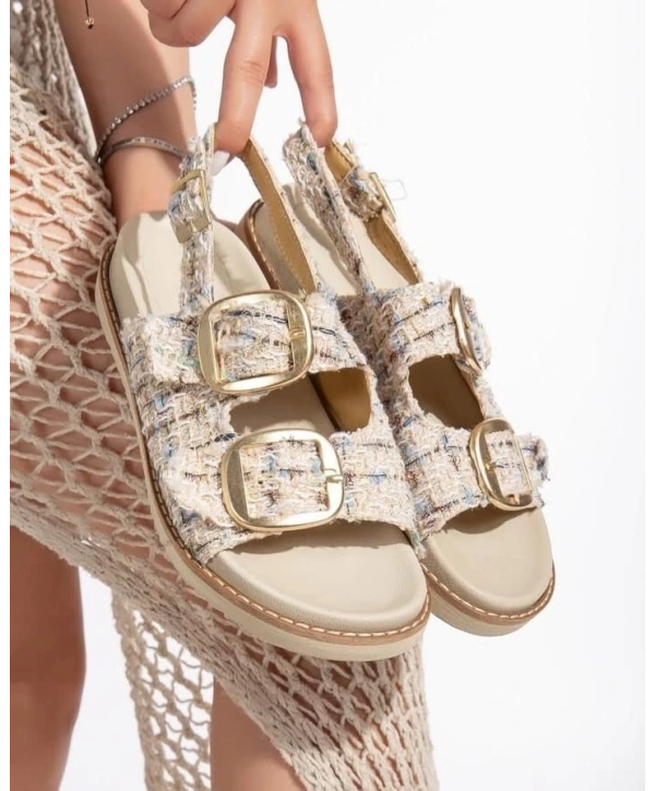 Olira Bej Simli Kemerli Sandalet