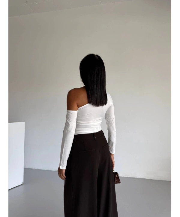 Omuz detaylı kollu bluz beyaz f2336