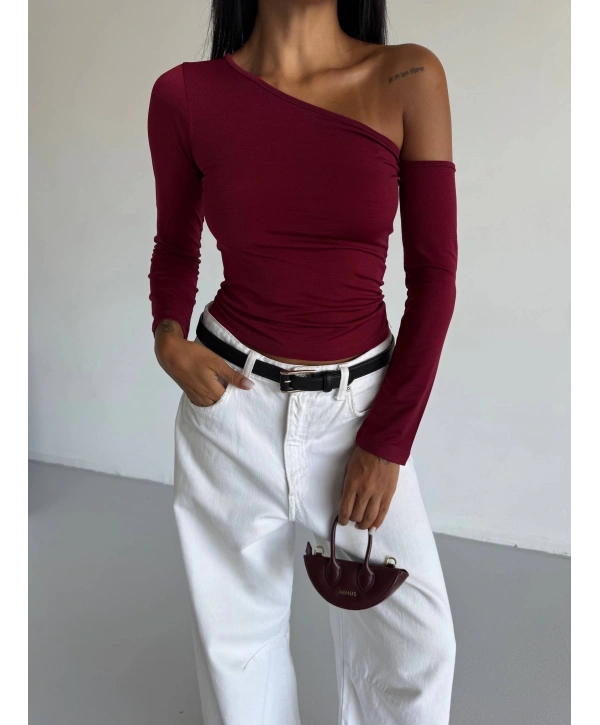 Omuz detaylı kollu bluz bordo f2336
