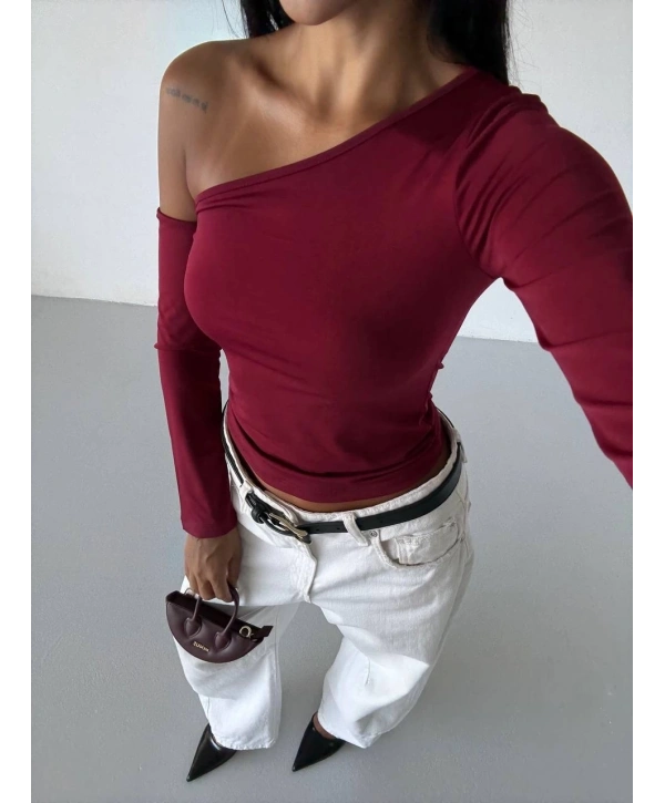 Omuz detaylı kollu bluz bordo f2336