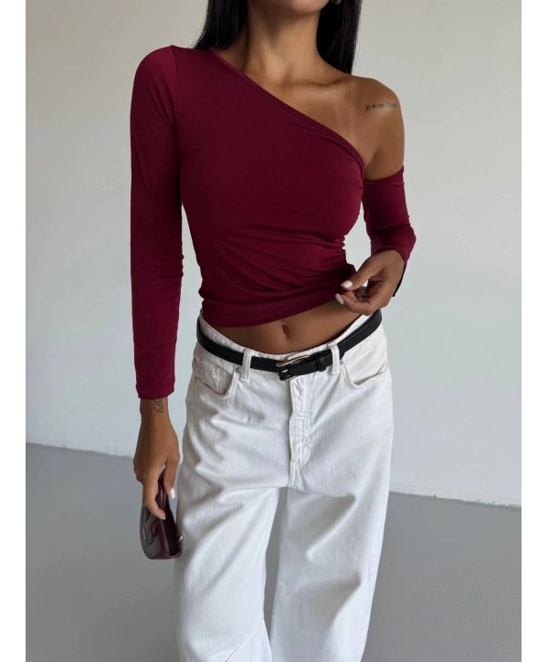 Omuz detaylı kollu bluz bordo f2336