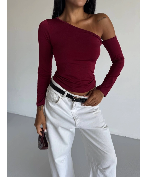 Omuz detaylı kollu bluz bordo f2336