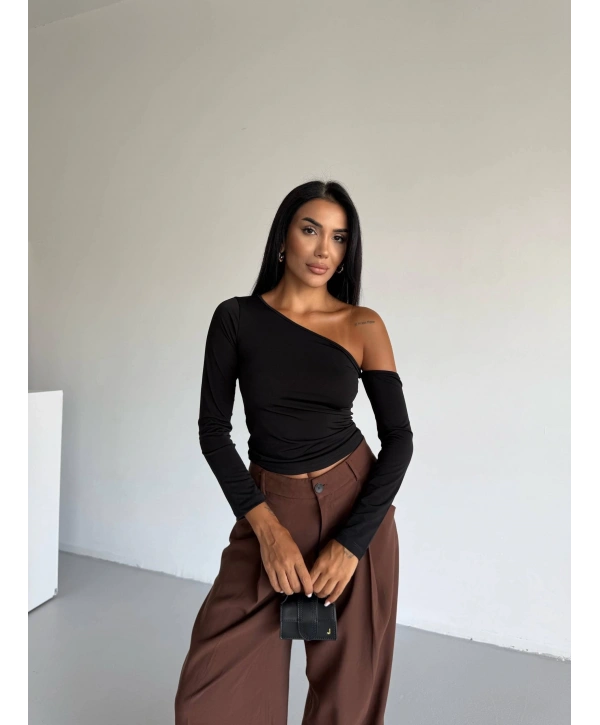 Omuz detaylı kollu bluz siyah f2336