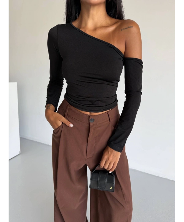 Omuz detaylı kollu bluz siyah f2336
