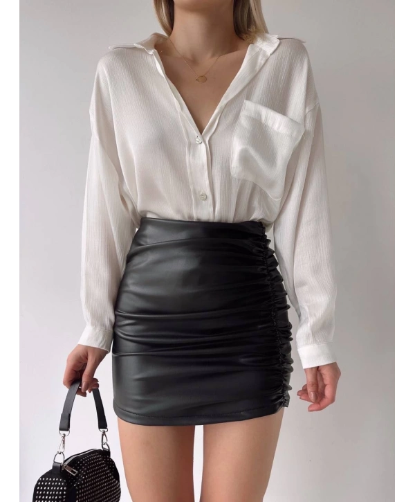 Önden büzgülü etek siyah h24210