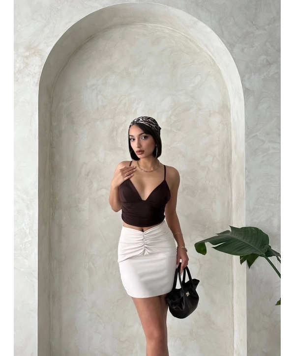 Önü büzgülü etek bej s24222