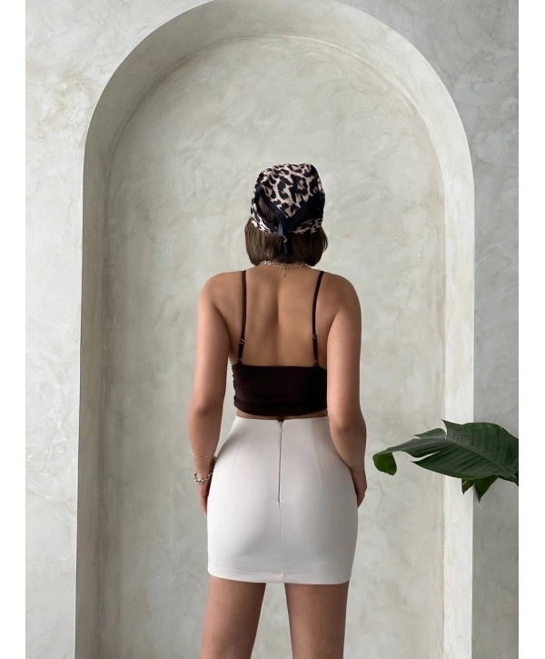 Önü büzgülü etek bej s24222