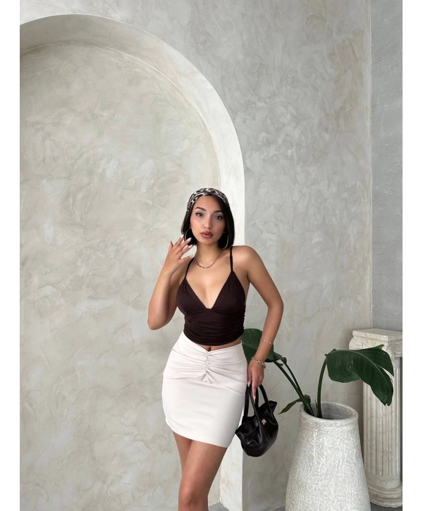 Önü büzgülü etek bej s24222