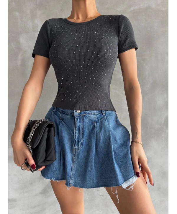 Önü taşlı antrasit bluz s3512