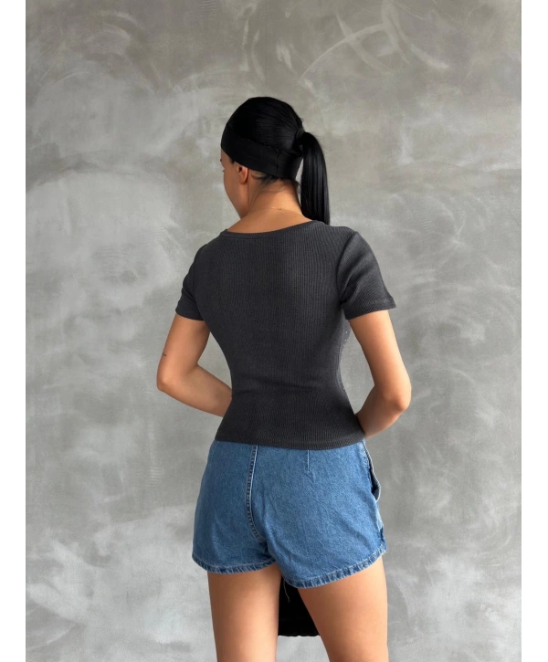 Önü taşlı antrasit bluz s3512