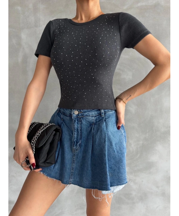 Önü taşlı antrasit bluz s3512