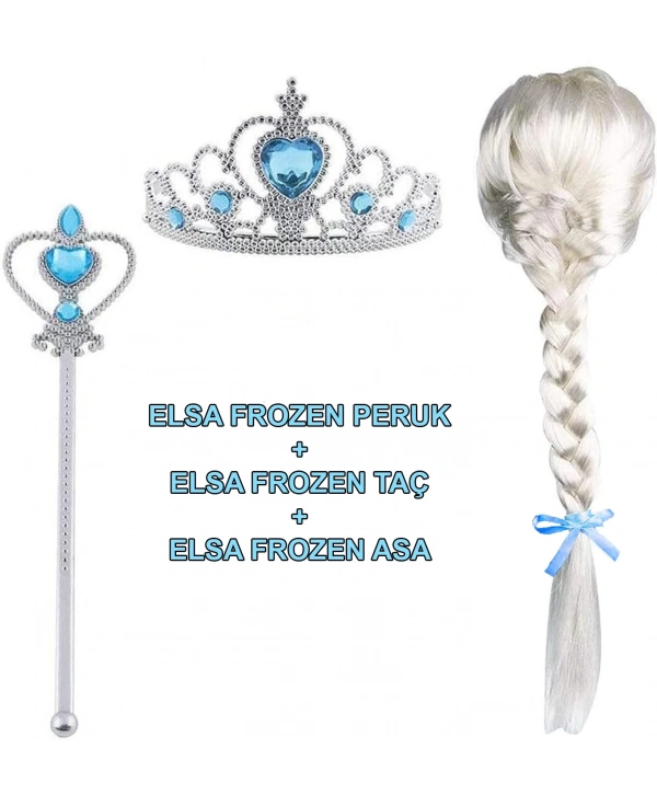 Örgülü Karlar Ülkesi Frozen Elsa Peruğu Tacı Ve Sopası Çocuk Boy