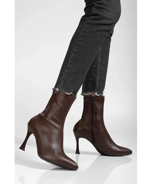 Orjen Kahverengi Cilt Streç Topuklu Bot