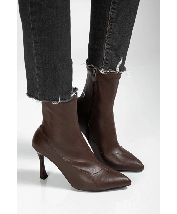 Orjen Kahverengi Cilt Streç Topuklu Bot
