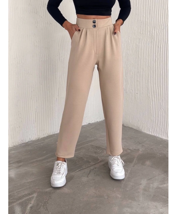 örme krep pantolon çift düğmeli