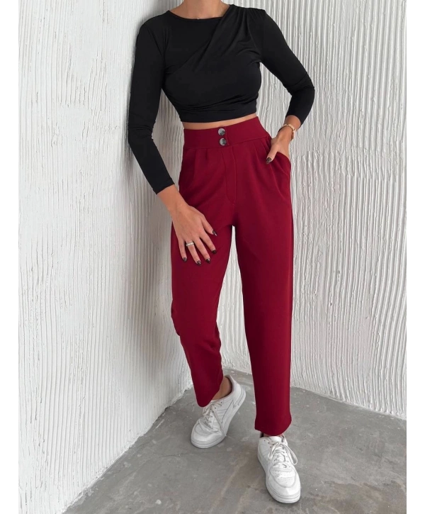 örme krep pantolon çift düğmeli