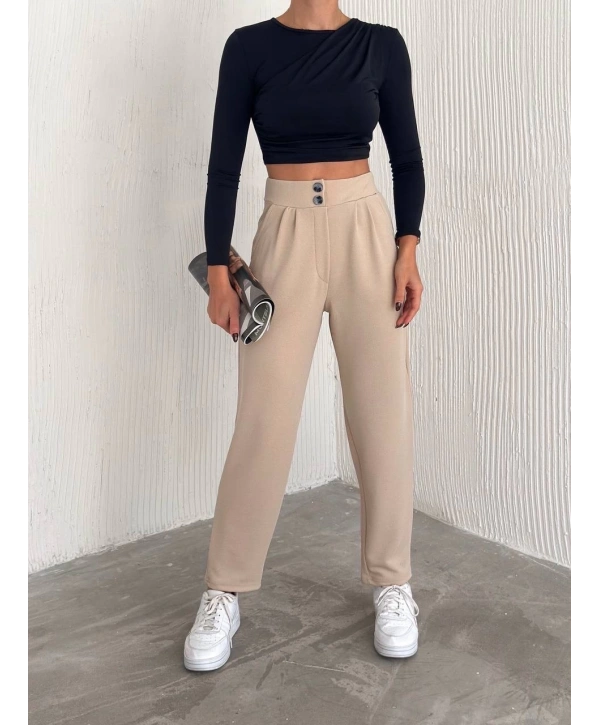 örme krep pantolon çift düğmeli