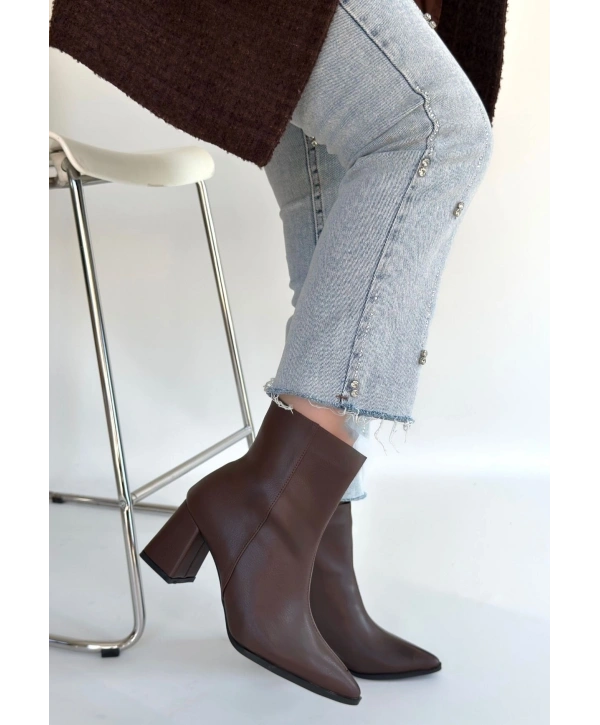 Oter Kahverengi Cilt Topuklu Bot