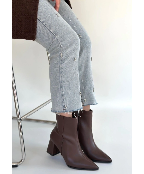 Oter Kahverengi Cilt Topuklu Bot