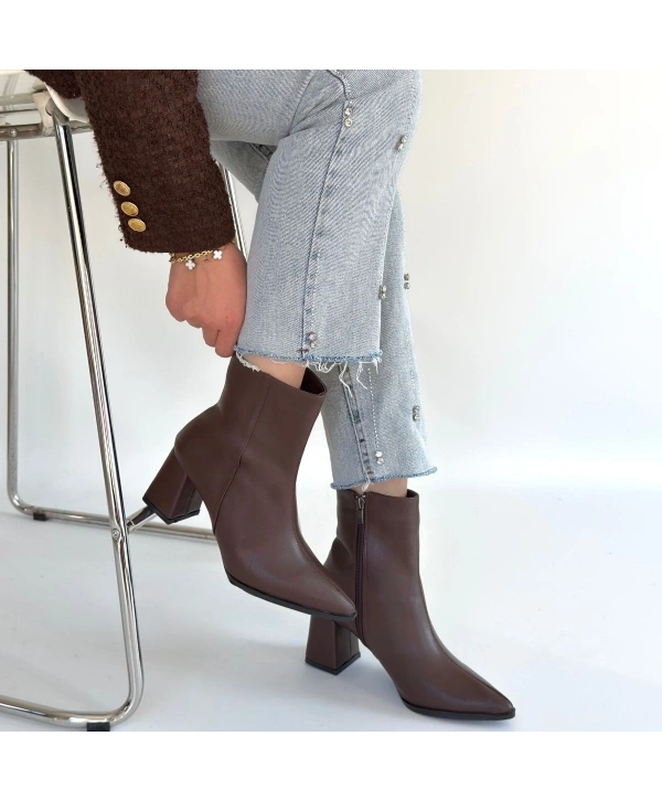 Oter Kahverengi Cilt Topuklu Bot