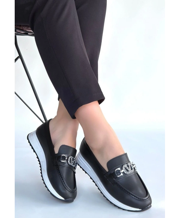 Otra Siyah Cilt Babet Ayakkabı