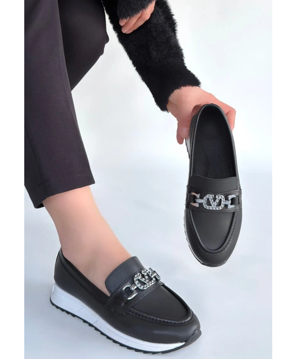 Otra Siyah Cilt Babet Ayakkabı