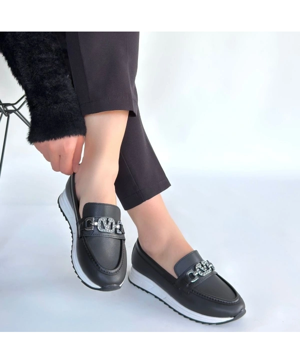 Otra Siyah Cilt Babet Ayakkabı