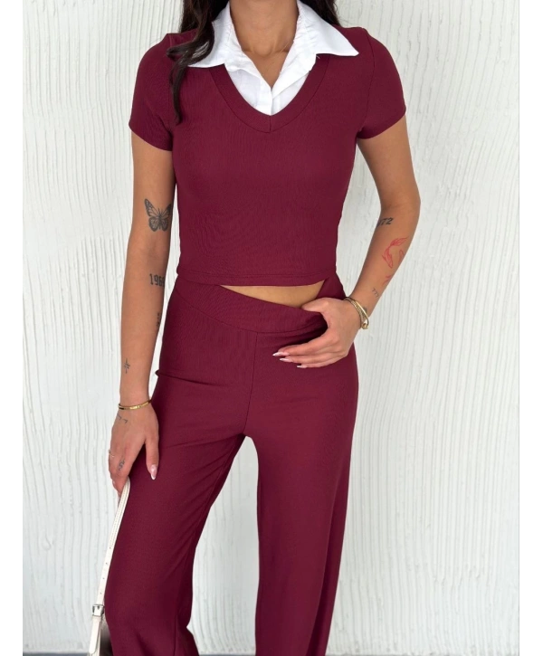 Ottoman kumaş beyaz gömlek yaka takım s4142