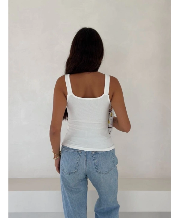 Ottoman toka askılı bluz beyaz s4194