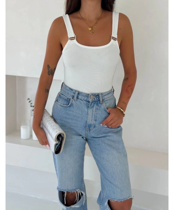 Ottoman toka askılı bluz beyaz s4194