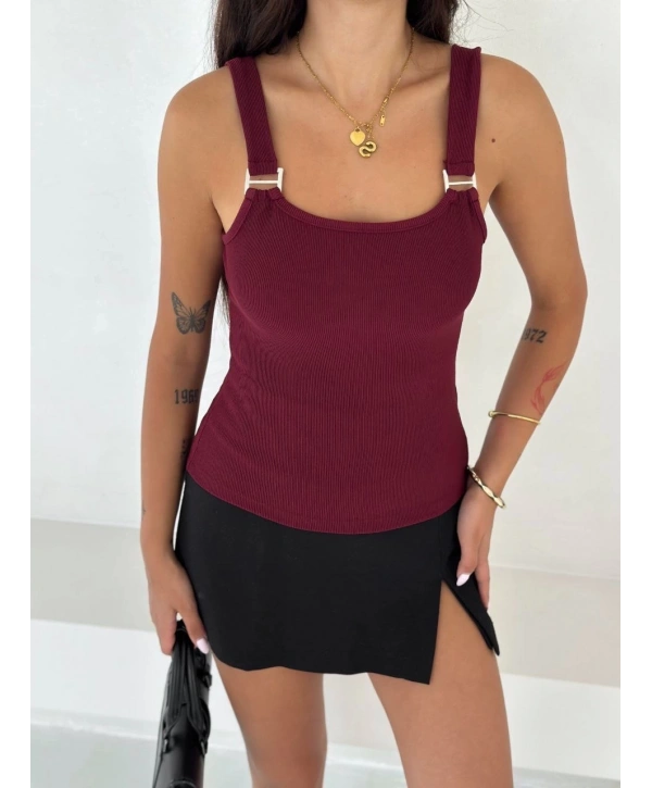 Ottoman toka askılı bluz bordo s4194