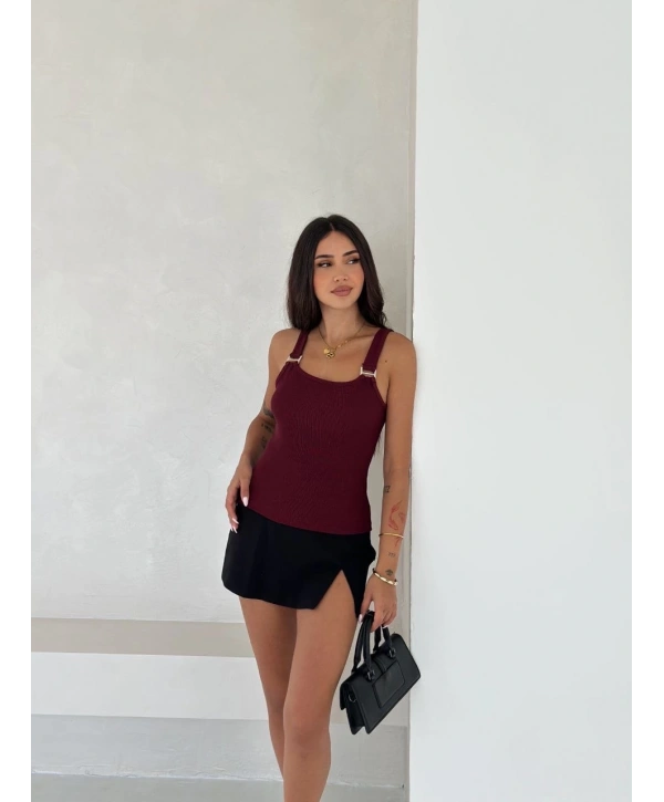 Ottoman toka askılı bluz bordo s4194