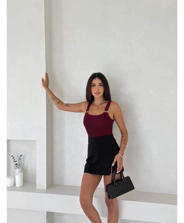 Ottoman toka askılı bluz bordo s4194