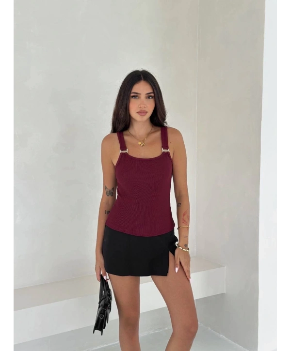 Ottoman toka askılı bluz bordo s4194