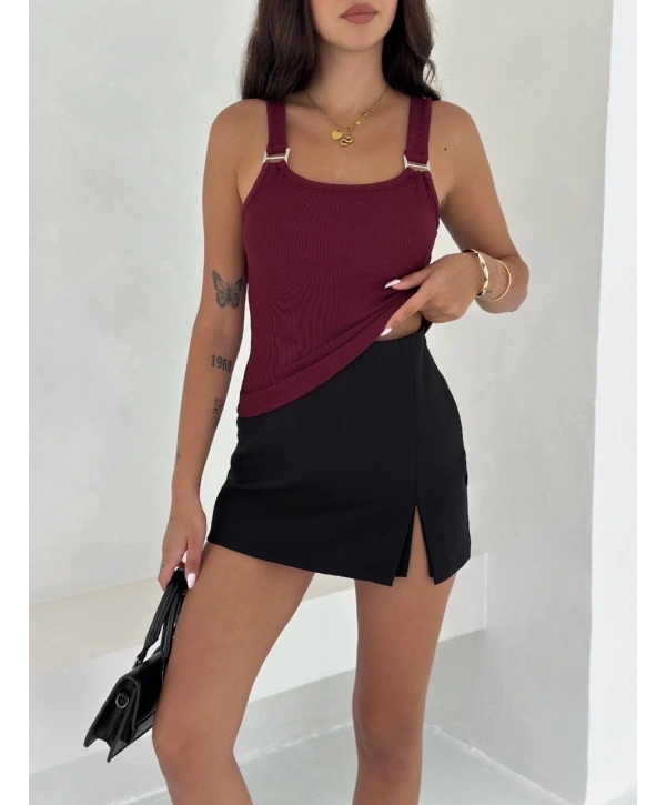 Ottoman toka askılı bluz bordo s4194