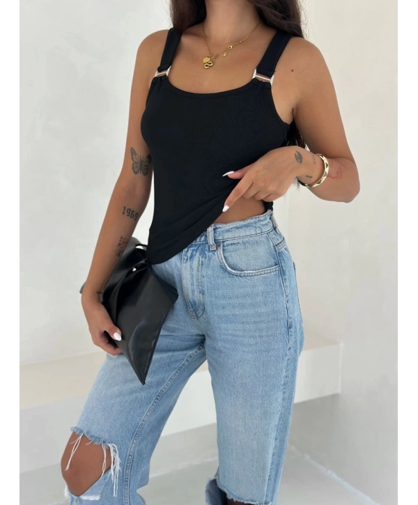 Ottoman toka askılı bluz siyah s4194