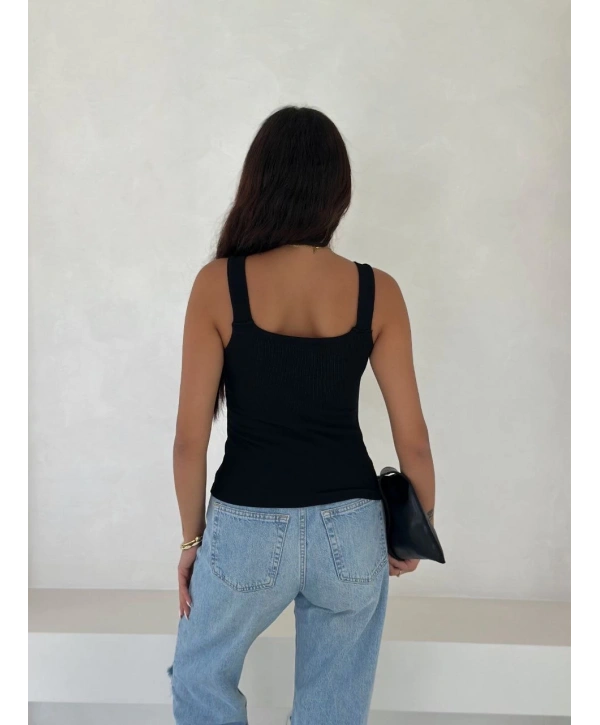 Ottoman toka askılı bluz siyah s4194