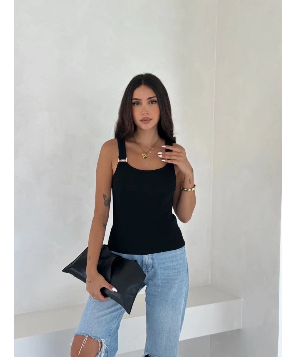 Ottoman toka askılı bluz siyah s4194