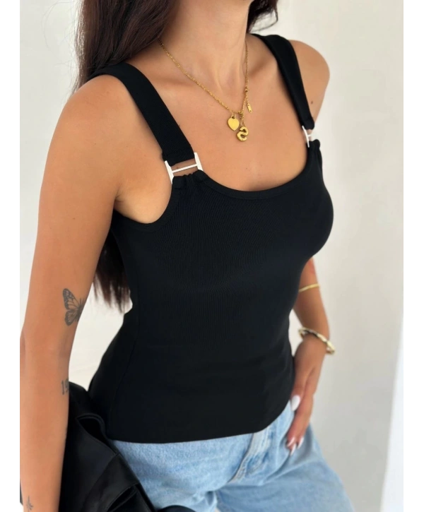 Ottoman toka askılı bluz siyah s4194